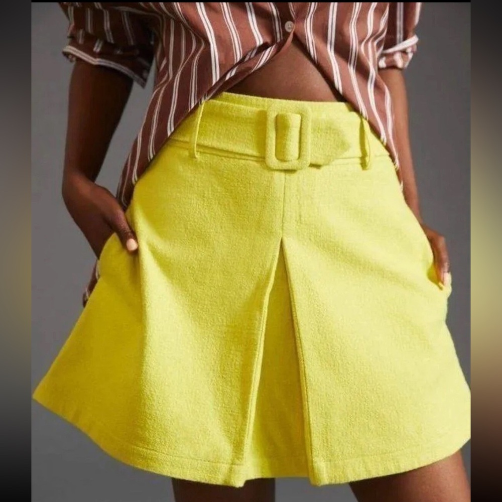 Meave by Anthropologie Belted Mini Lined Skirt with Pockets and Side Zip Size 10